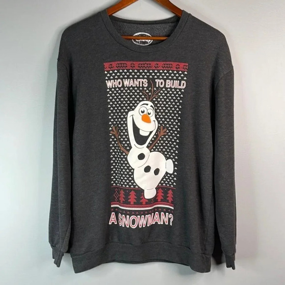 DISNEY Mens Frozen Olof Snowman Graphic Crewneck Long Sleeve Sweatshirt Grey M - Picture 10 of 10